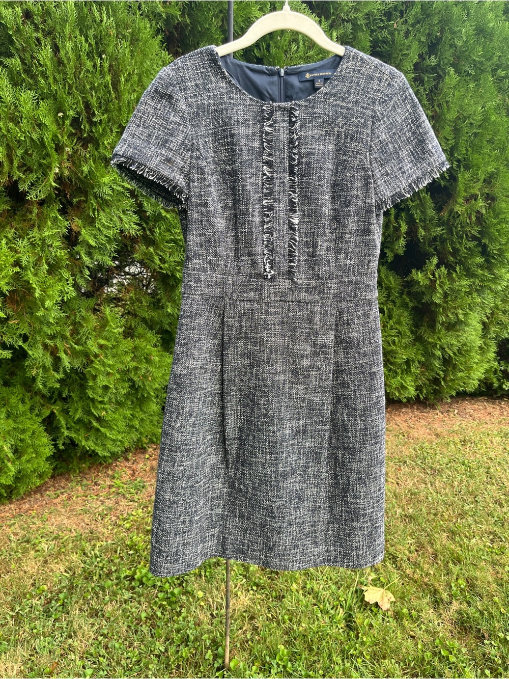 Brooks Brothers Navy and White Tweed Short-Sleeve Sheath Dress